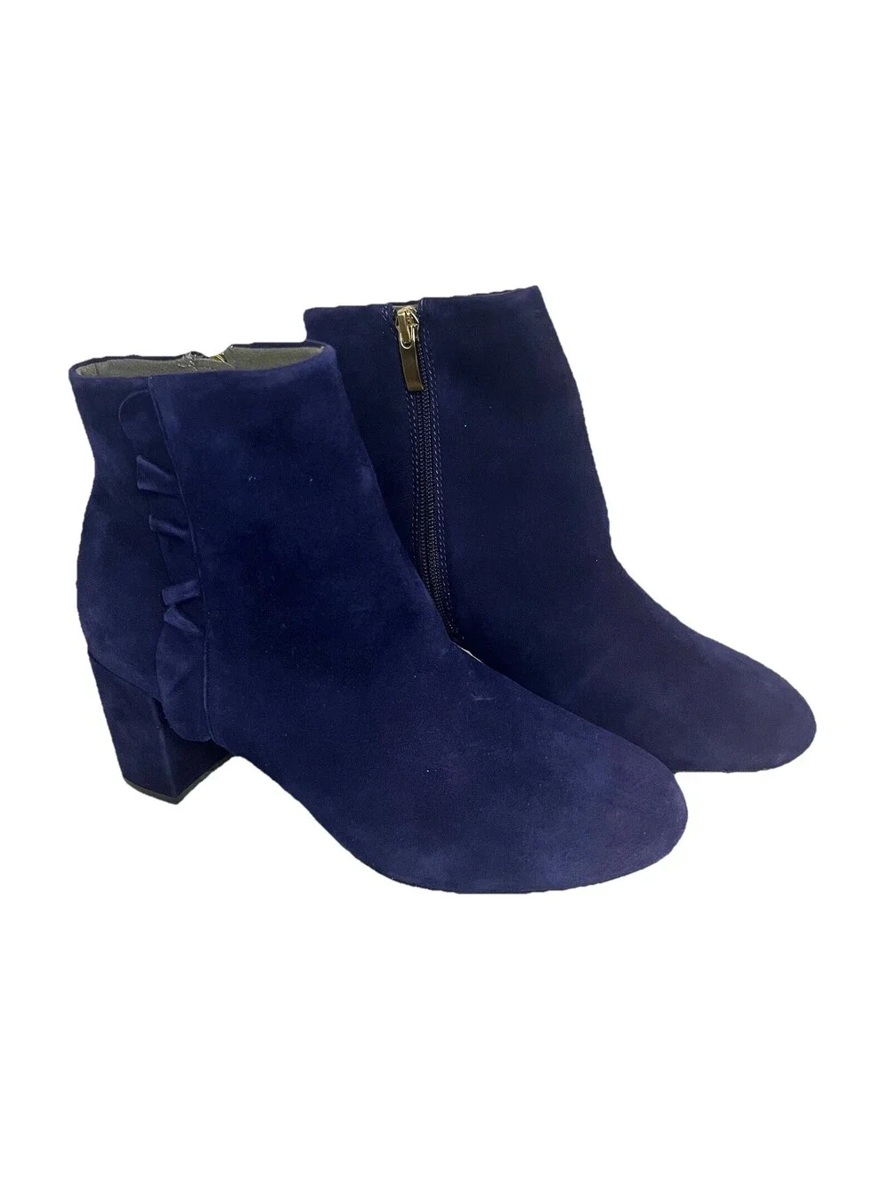 Rockport Total Motion Womens 7 Blue/Black Suede Bootie Boot Block Heel Ruffle